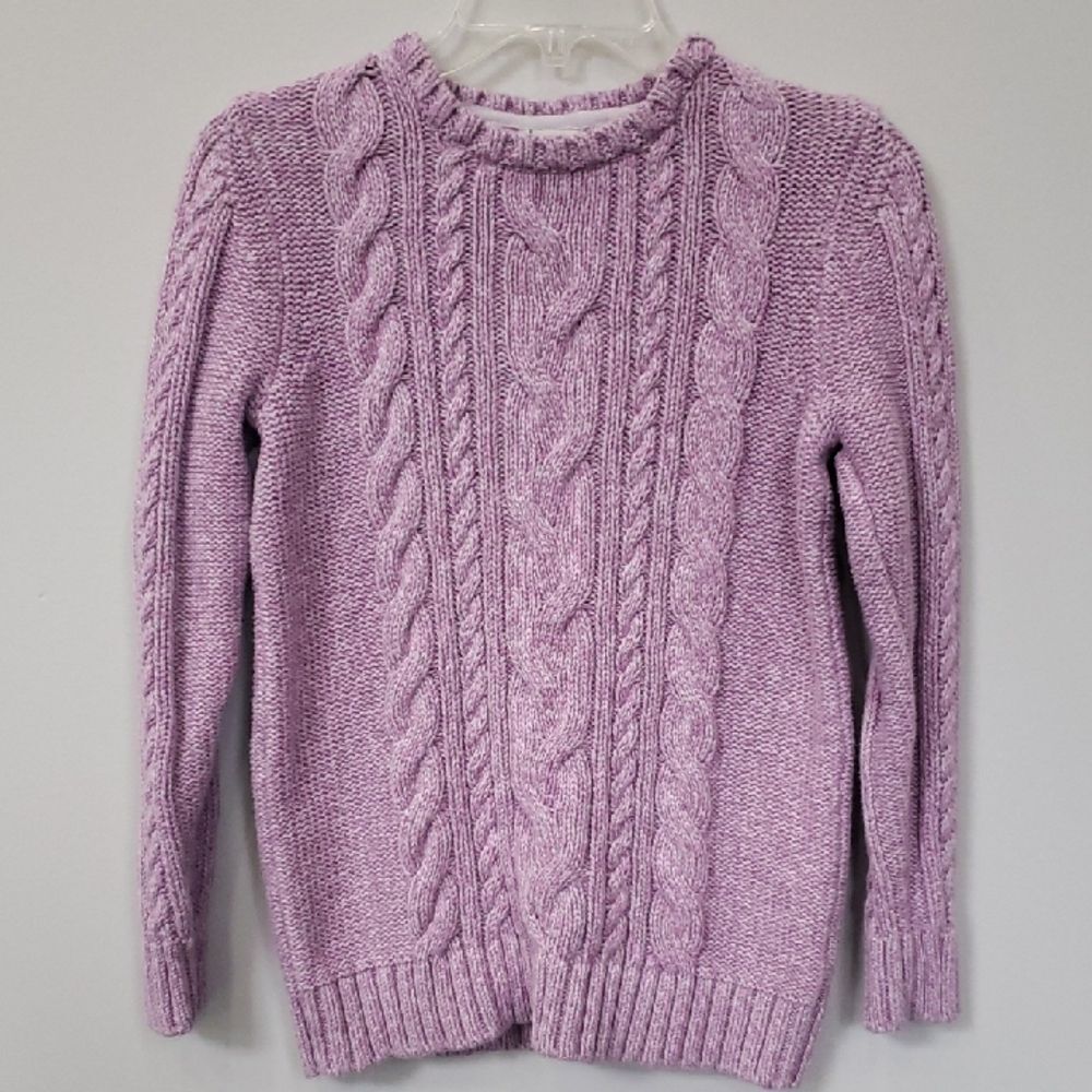 L.L. Bean Sweater Womens M Lilac Gray Heather Classic Cotton Double L Cable Knit
